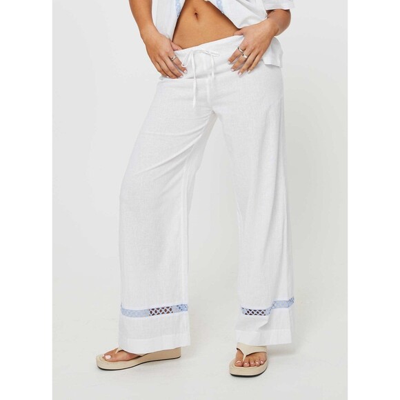 Princess Polly Organic Cotton Flax Blend Semi Sheer Sun Time Pull On Pants 4 - Picture 1 of 7